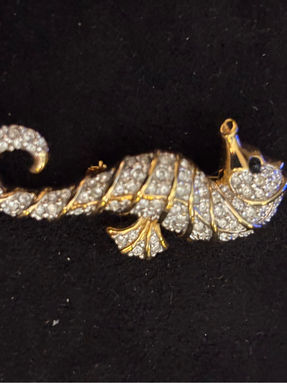 Swarovski Gold-Tone Seahorse Brooch with Clear Crystals